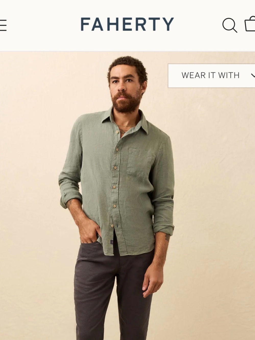 Faherty Desert Olive Linen Laguna Shirt